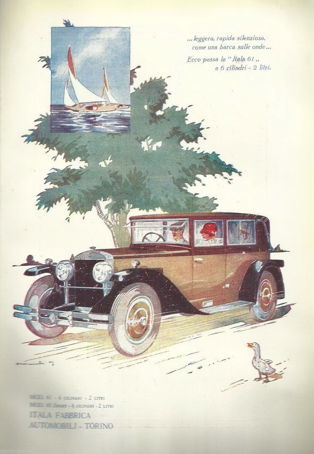 Itala Automobiles Turin and Pope Lamps Advertising, 1920s