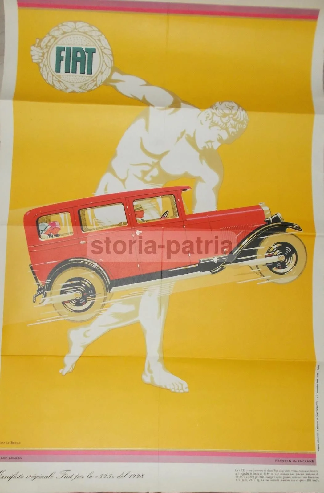 Fiat 525 Poster from 1928, 1969 Quattroruote Reprint, Jack Le Breton