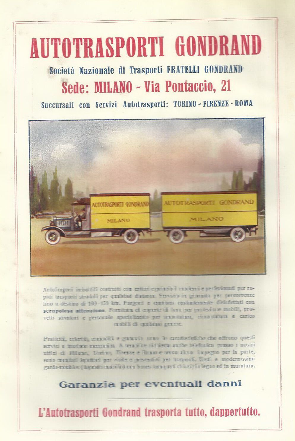 Pubblicità Michelin Bibendum E Gondrand Autotrasporti Anni '20