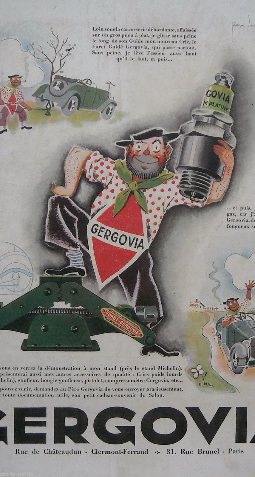 Pubblicità Automobilistica Gergovia 1933 Cric Auto E Candele