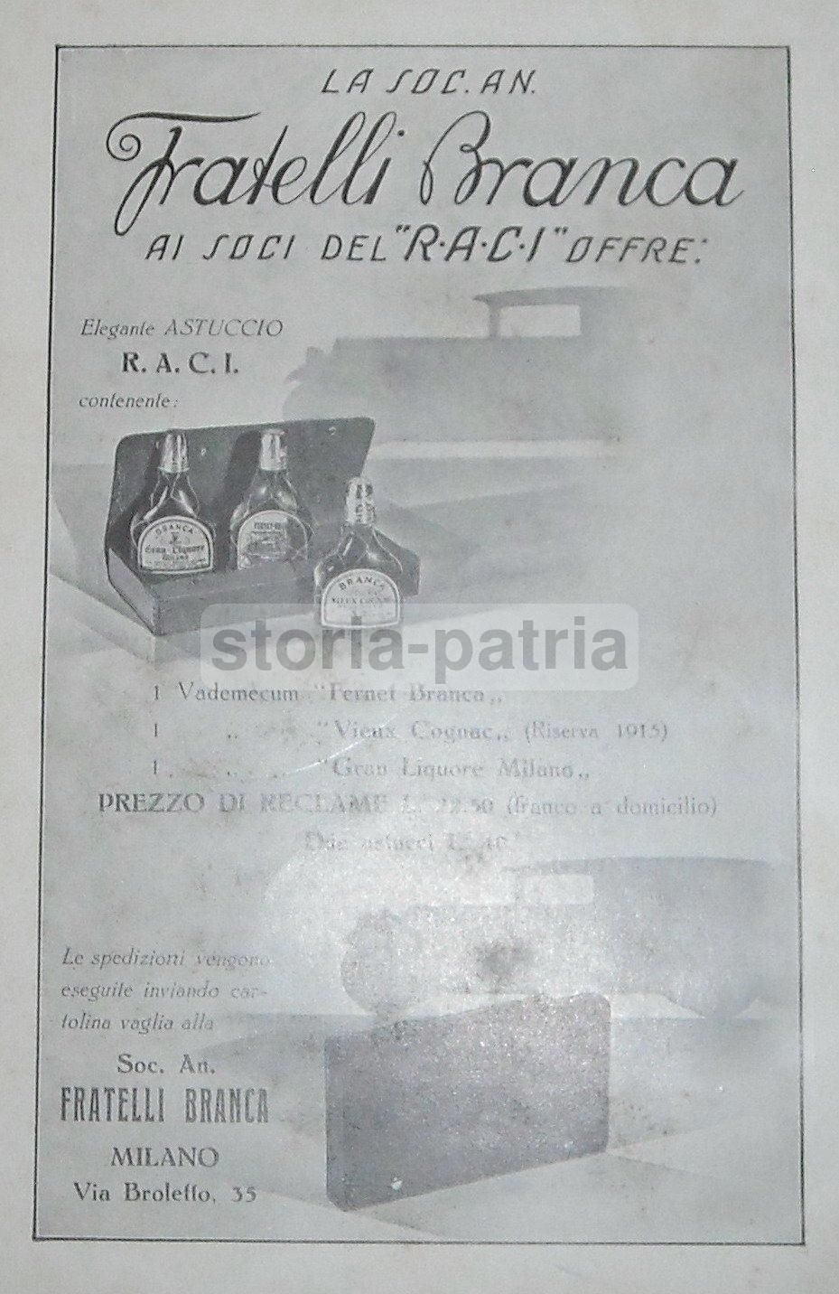 Stampa Pubblicitaria Branca RACI Orologio Garage Anni '30