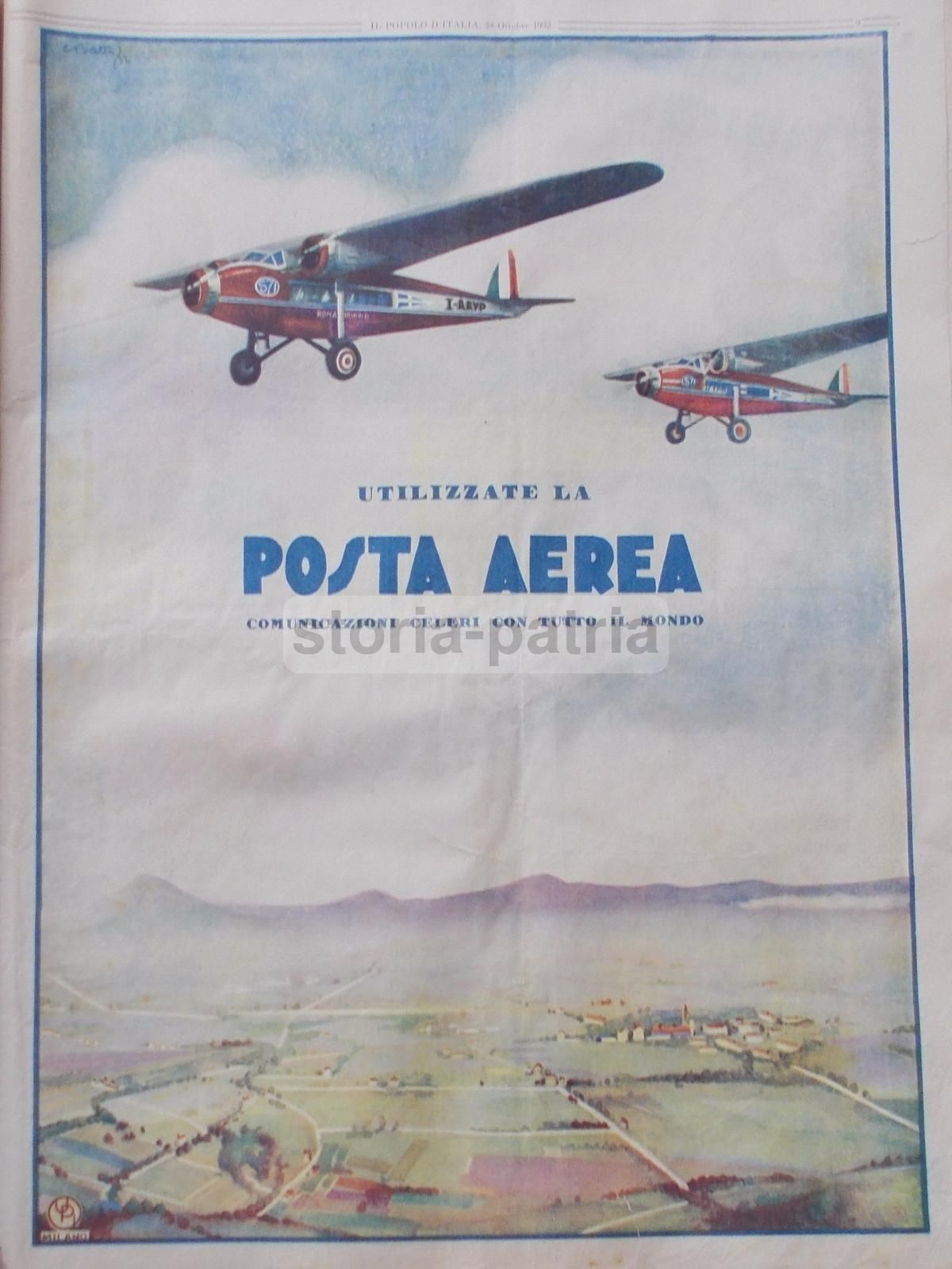 Pubblicità Posta Aerea E Ferrovie Dello Stato 1932 Roma Aviazione