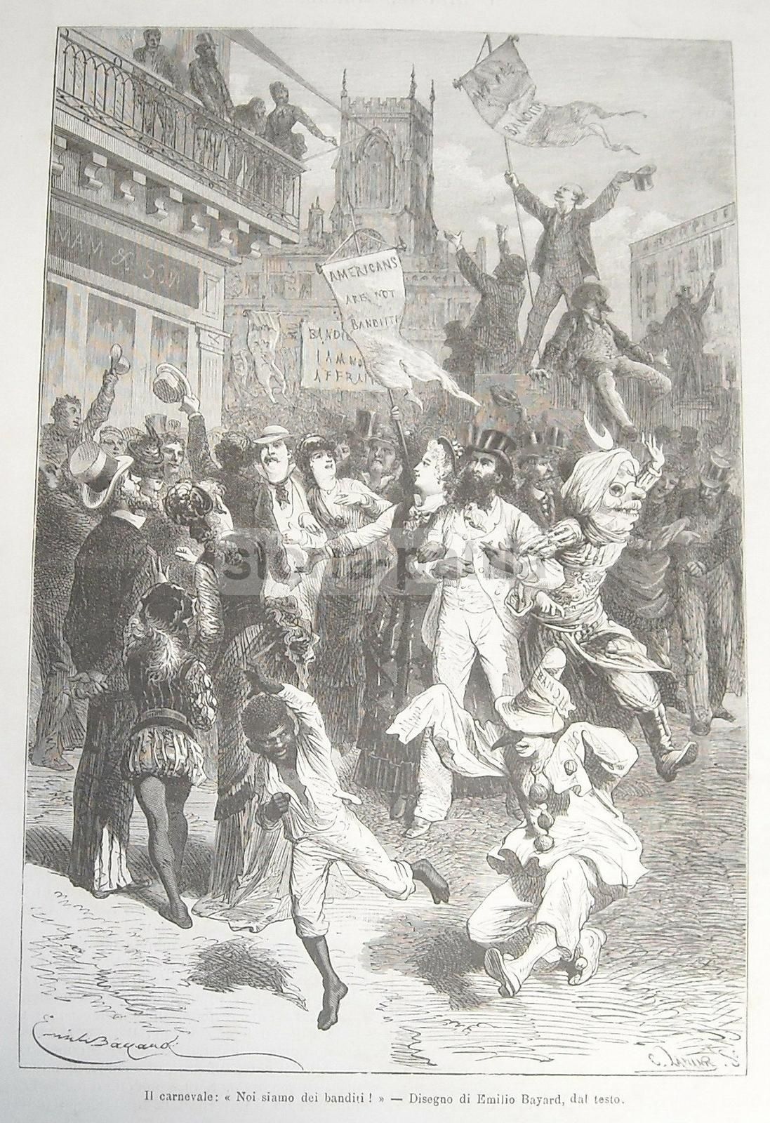 Stampa Antica: Carnevale, "Noi Siamo Dei Banditi!", Bayard, XIX Secolo