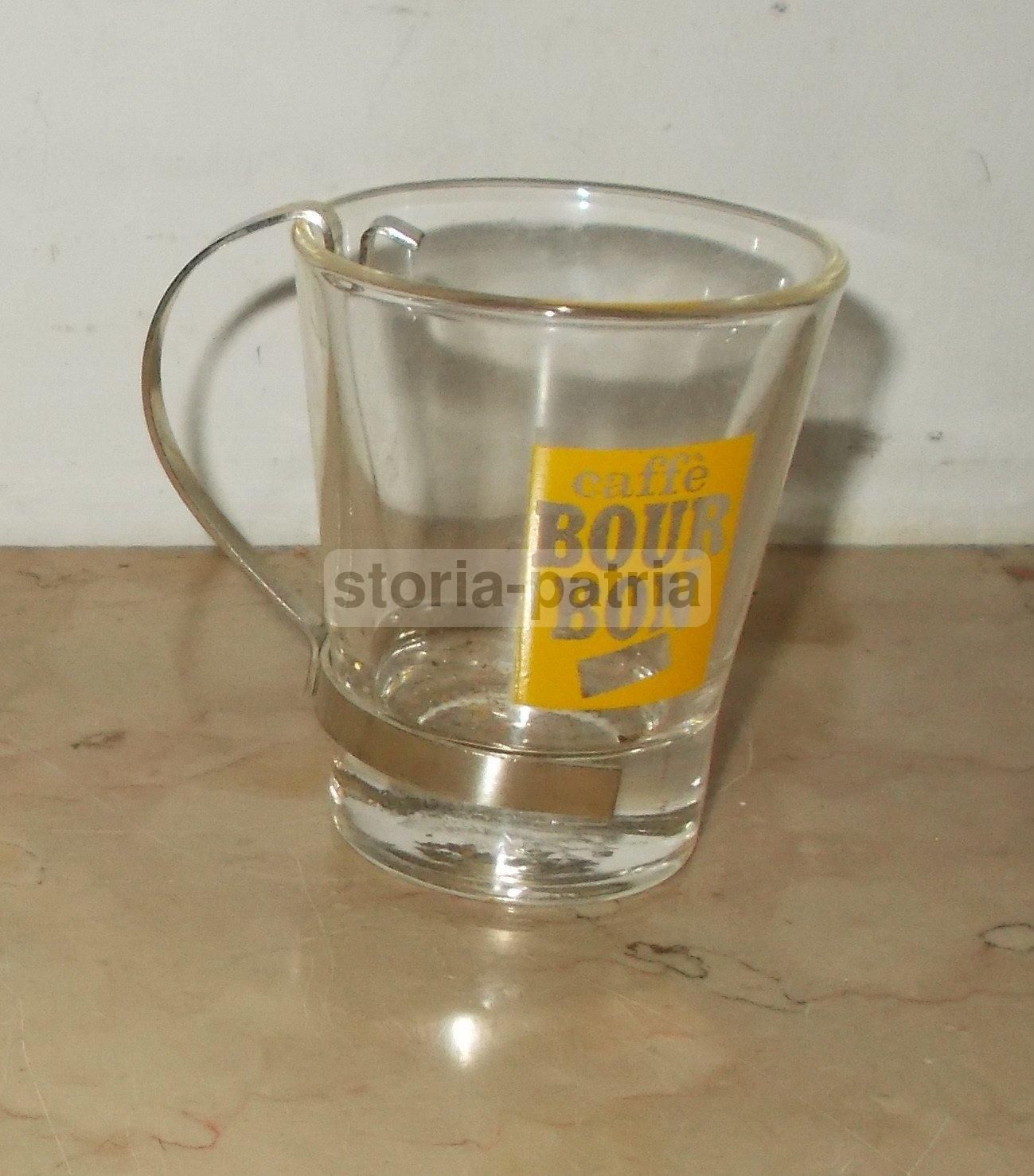 Bicchiere Pubblicitario Caffè Bourbon Vintage Con Manico Metallo