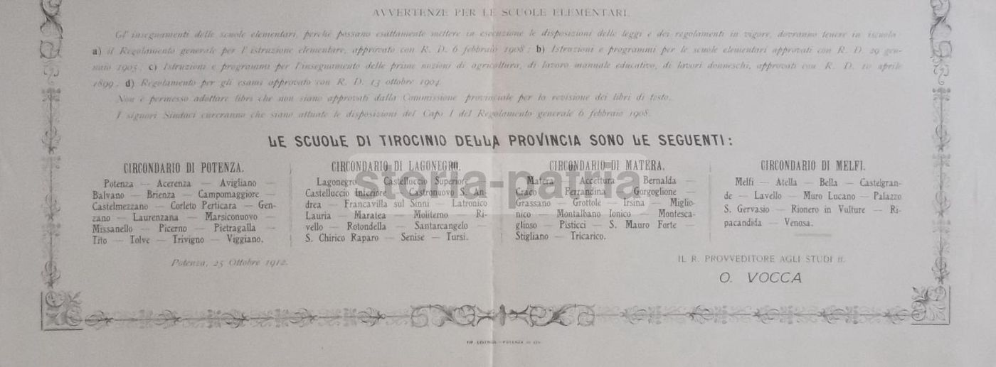 Calendario Scolastico Della Provincia Di Potenza, 1912 13
