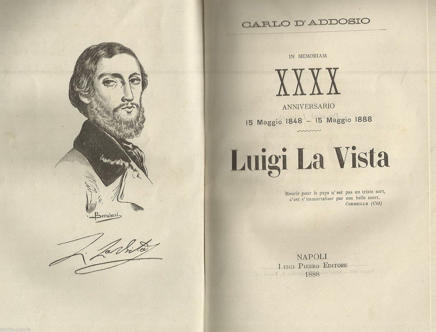 Luigi La Vista In Memoriam: Carlo d'Addosio, Napoli, Pierro, 1888
