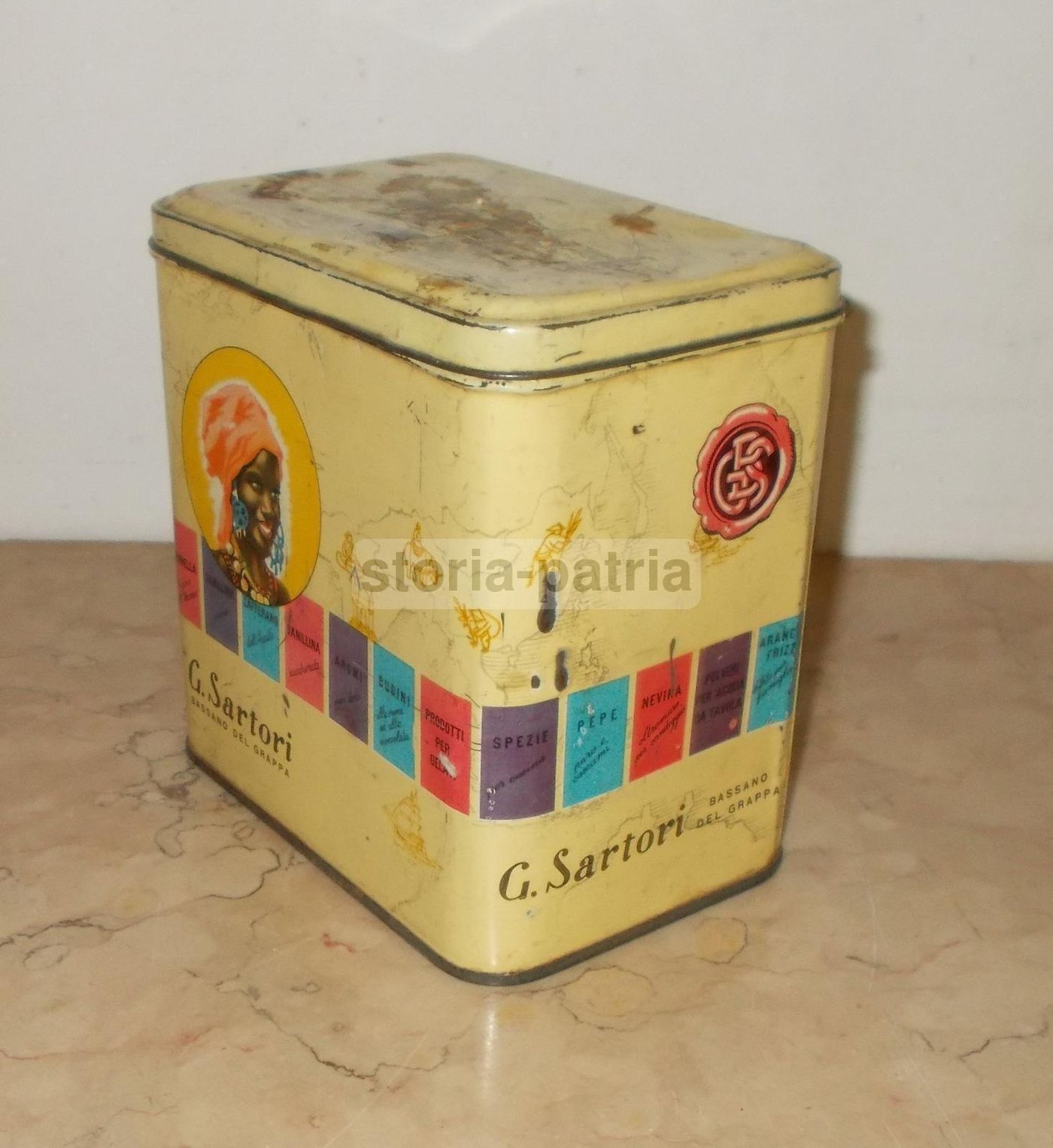 Scatola Pubblicitaria Sartori Bassano Del Grappa Spezie Anni 50
