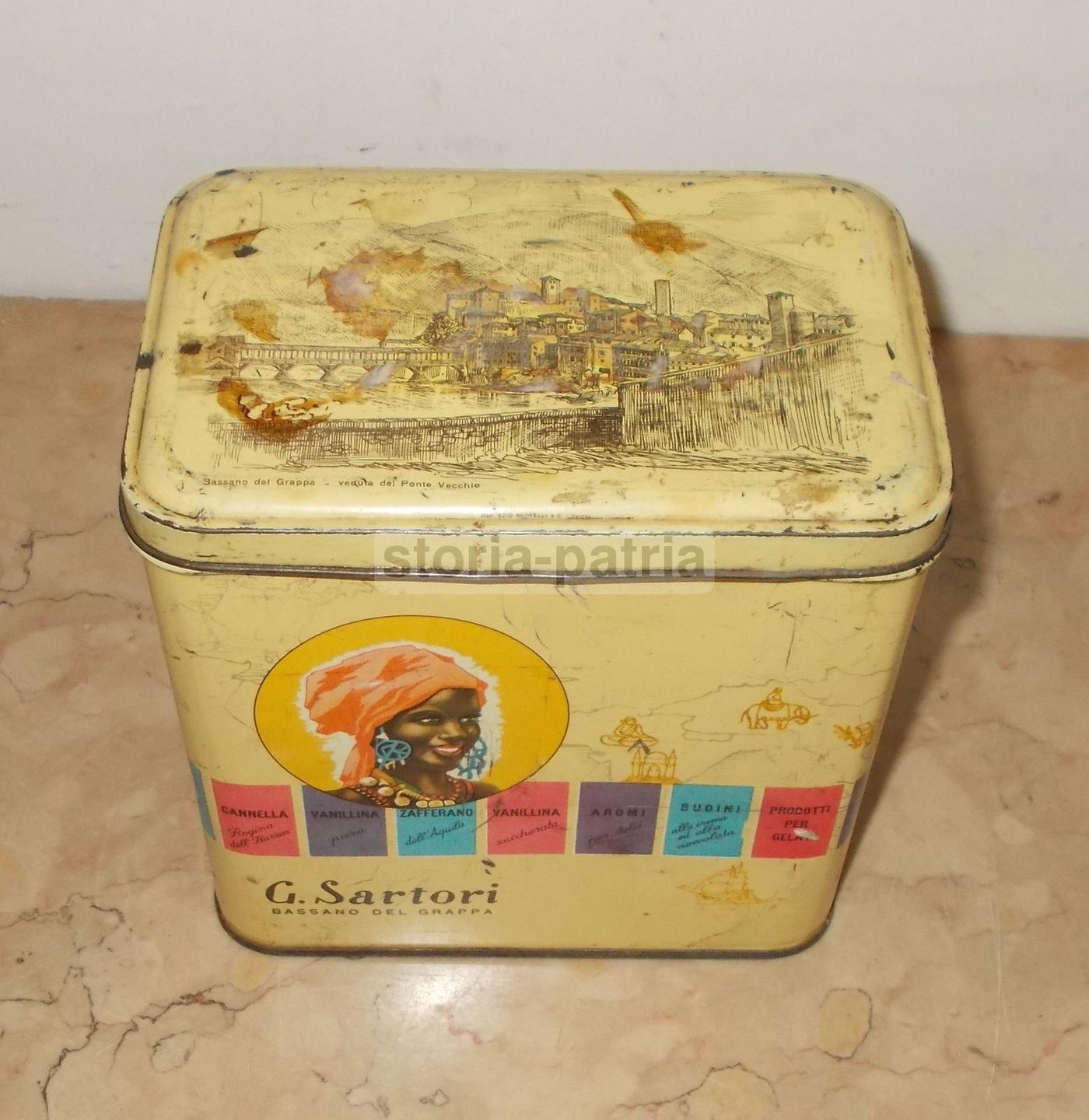 Scatola Pubblicitaria Sartori Bassano Del Grappa Spezie Anni 50