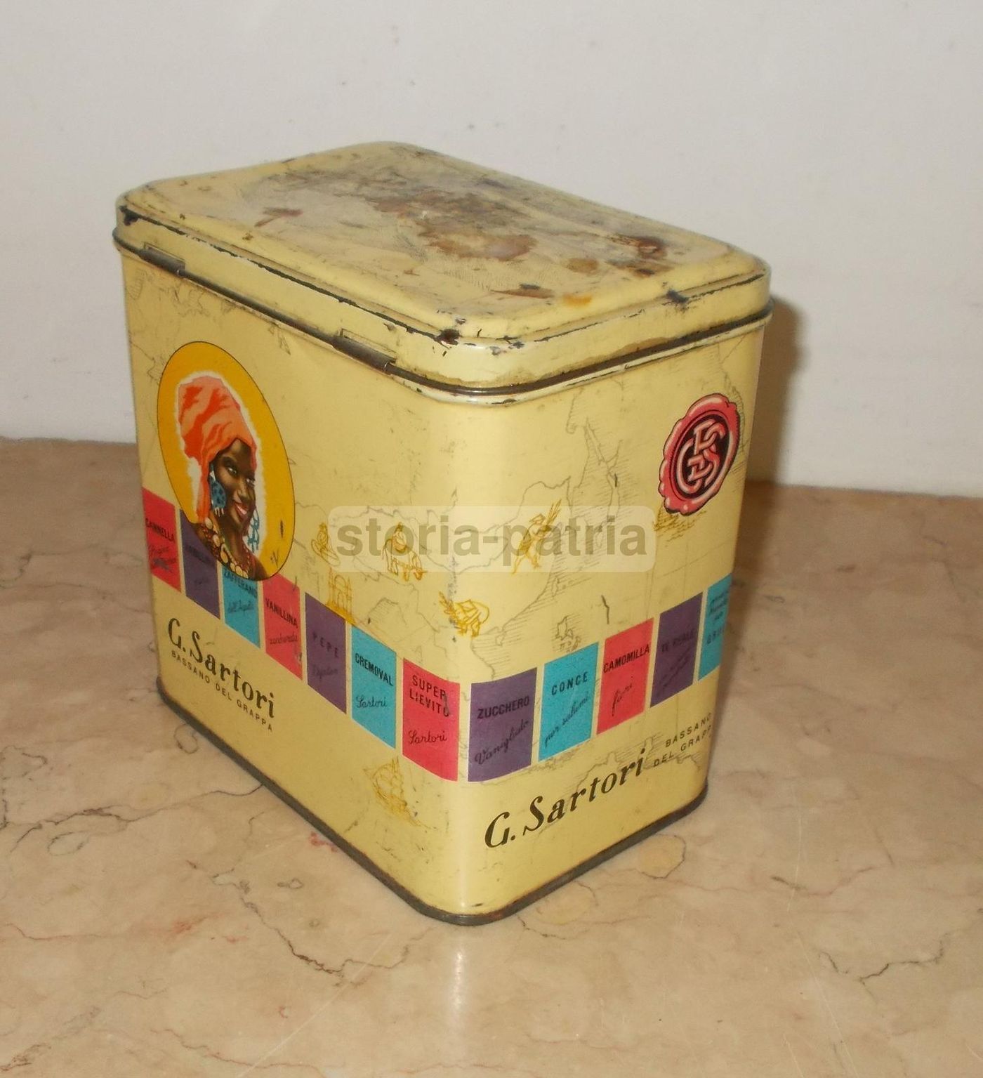 Scatola Pubblicitaria Sartori Bassano Del Grappa Spezie Anni 50