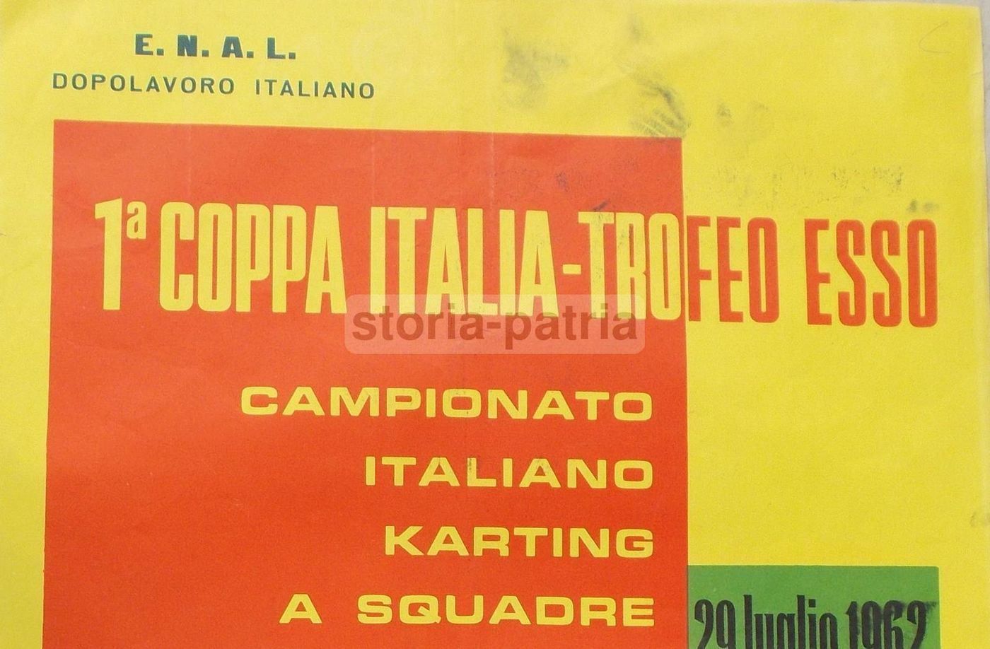 Manifesto Coppa Italia Karting, Giulianova, 1962. Pubblicità Esso