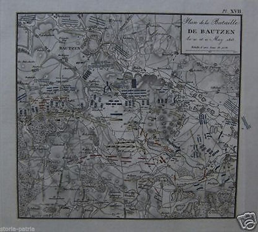 Mappa Della Battaglia Di Bautzen (1813). Incisione Originale Napoleonica.