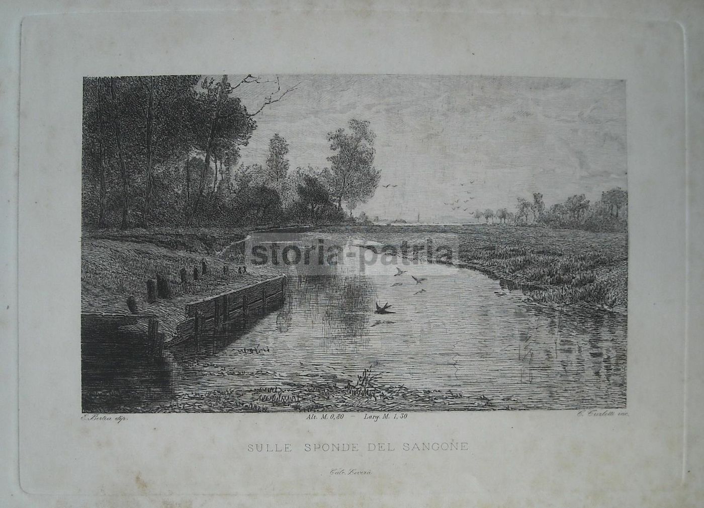 Incisione Antica Turletti: Sponde Del Sangone Da Bertea, 1888
