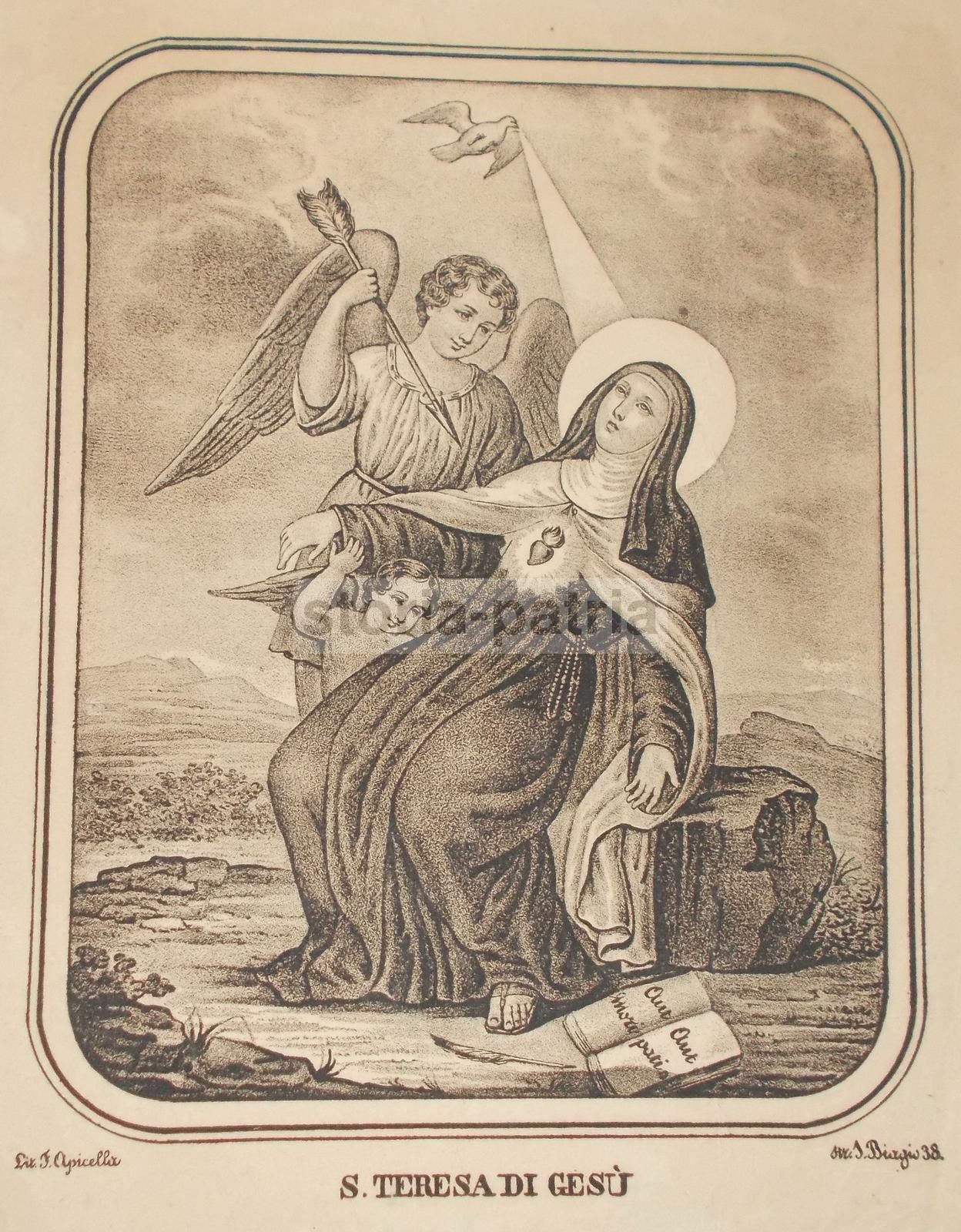 Santa Teresa Di Gesù, Stampa Devozionale, Litografia Di F. Apicella, XIX Secolo