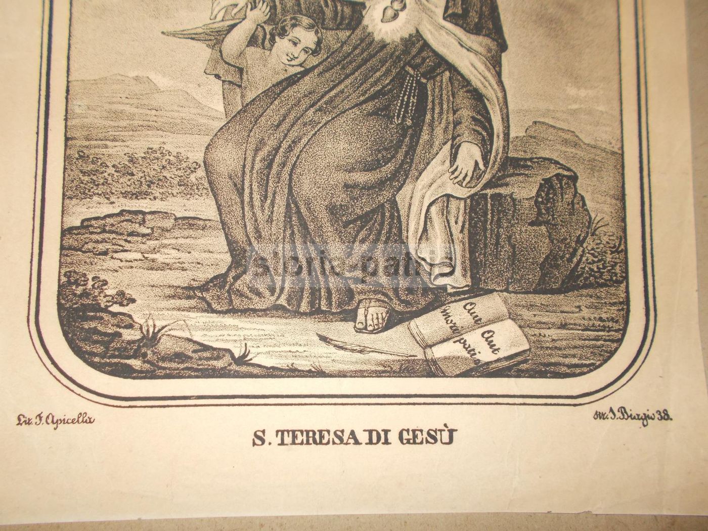 Santa Teresa Di Gesù, Stampa Devozionale, Litografia Di F. Apicella, XIX Secolo