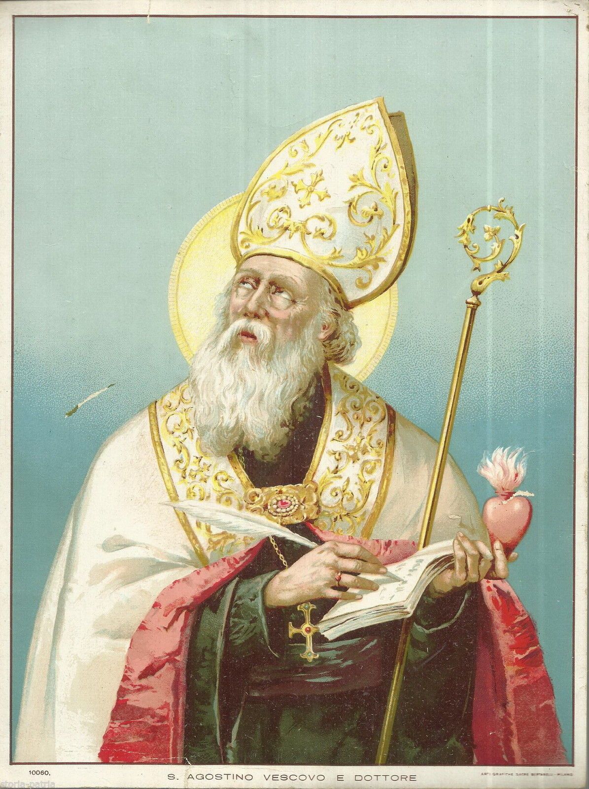 Cromolitografia Sant'Agostino Vescovo Bertarelli Milano Anni '20