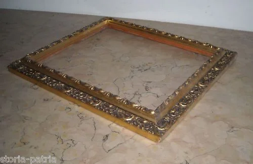 Decorated Gilded Frame, Mid-1900s, 38x33 cm, Wood and Gesso
