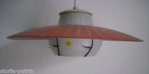 Lampadario Vintage Anni '50 in Vetro Opalescente Bianco e Rosso