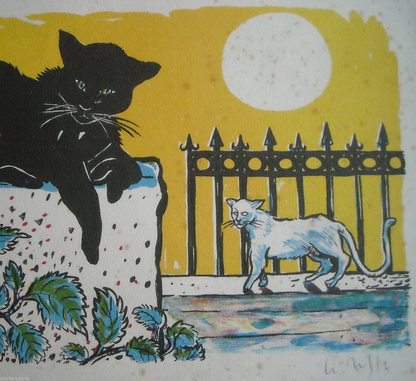 Stampa d'Epoca Con Gatti Di Walter Musso, Anni '70, Abruzzo