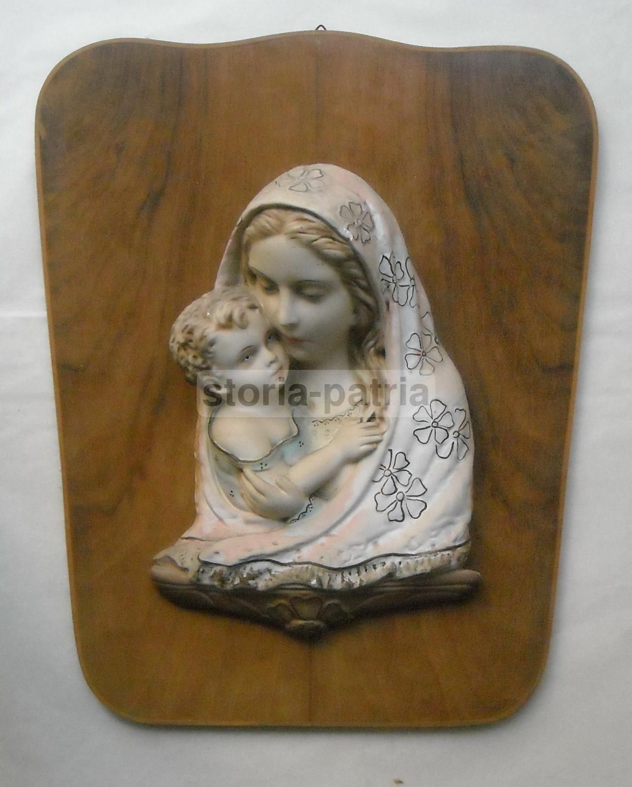 Madonna Con Bambino, Scultura Policroma Su Pannello, Anni '30 '50