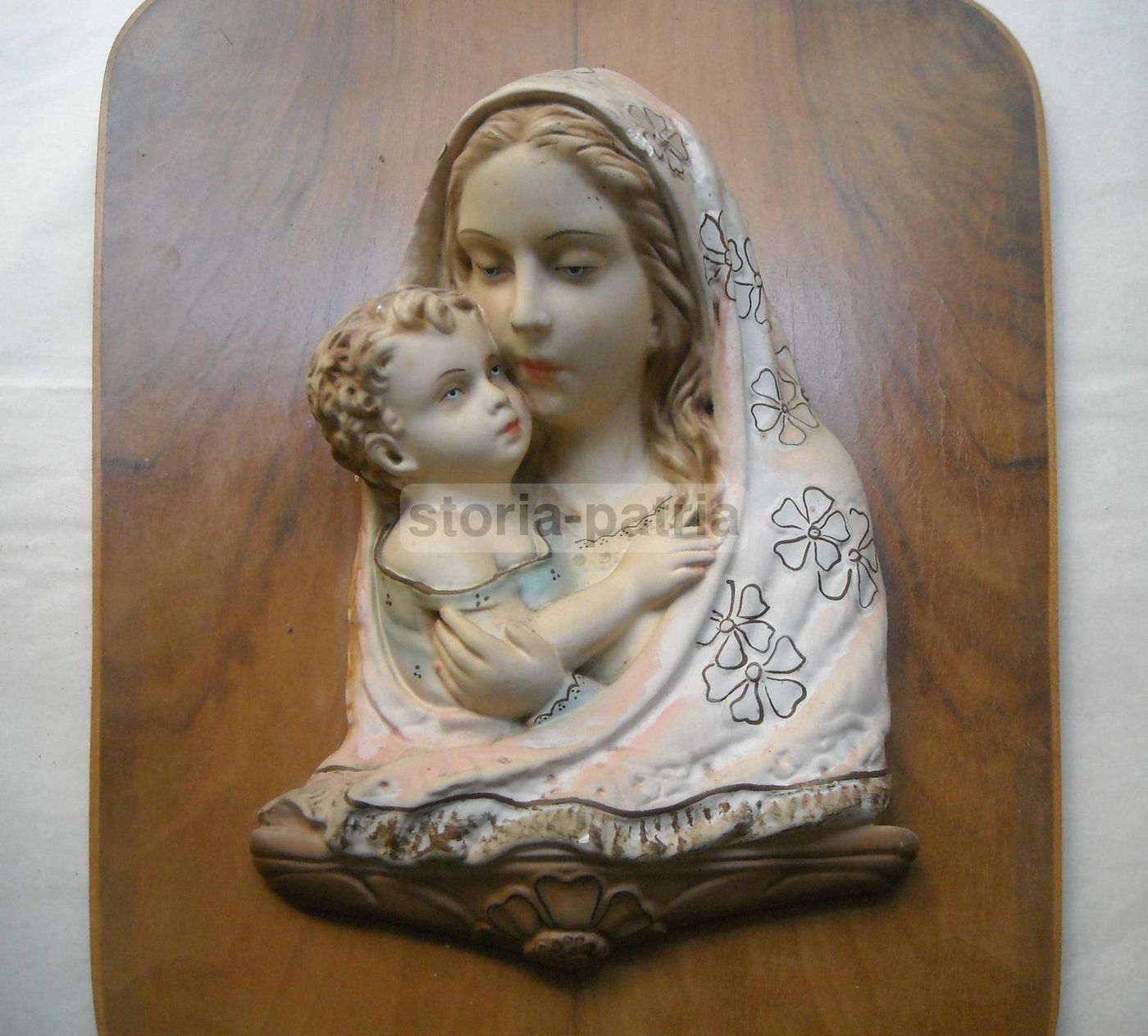 Madonna Con Bambino, Scultura Policroma Su Pannello, Anni '30 '50