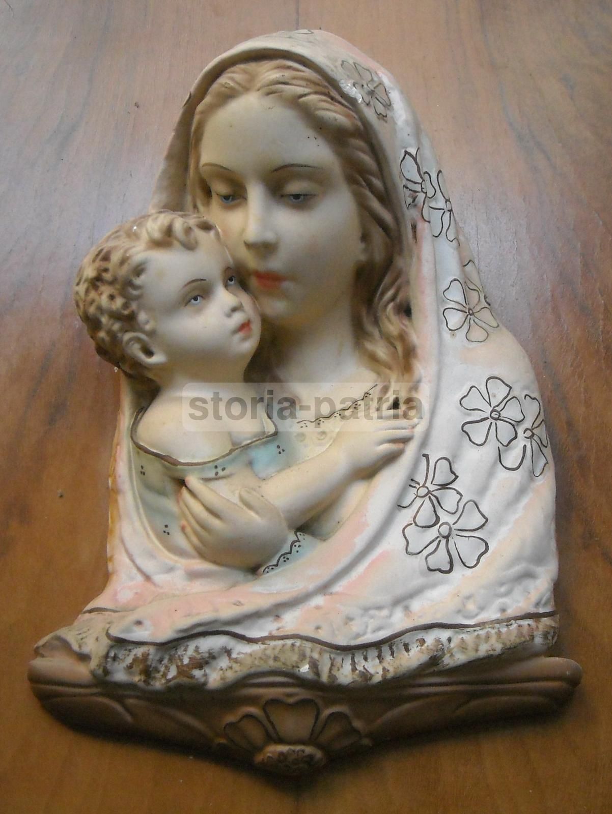 Madonna Con Bambino, Scultura Policroma Su Pannello, Anni '30 '50