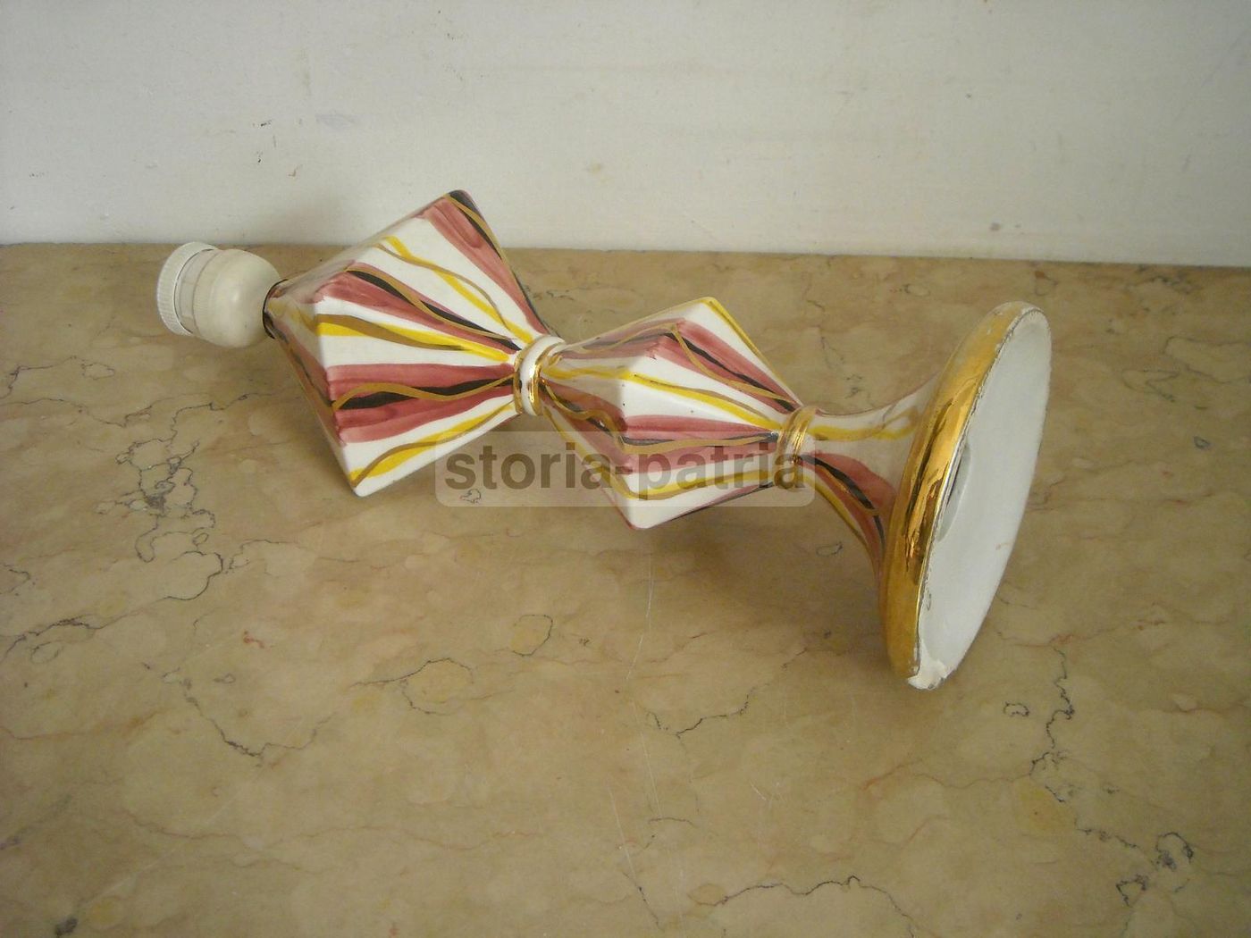 Lampada d'Epoca In Ceramica Policroma Con Dorature Cedap Anni 50 60
