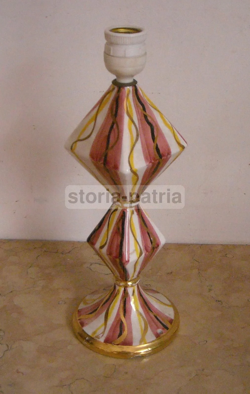 Lampada d'epoca in Ceramica Policroma con Dorature Cedap Anni 50 60