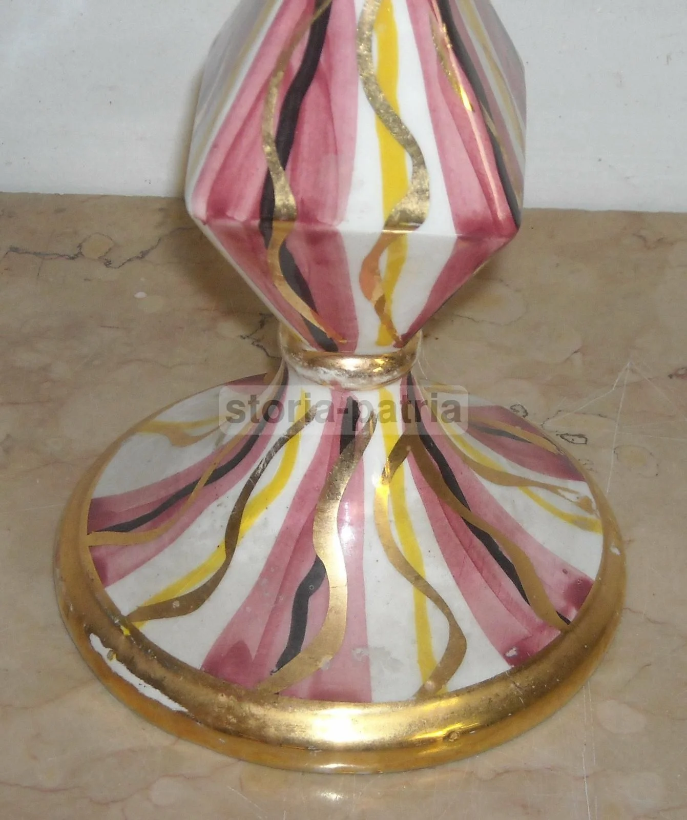 Lampada d'epoca in Ceramica Policroma con Dorature Cedap Anni 50 60