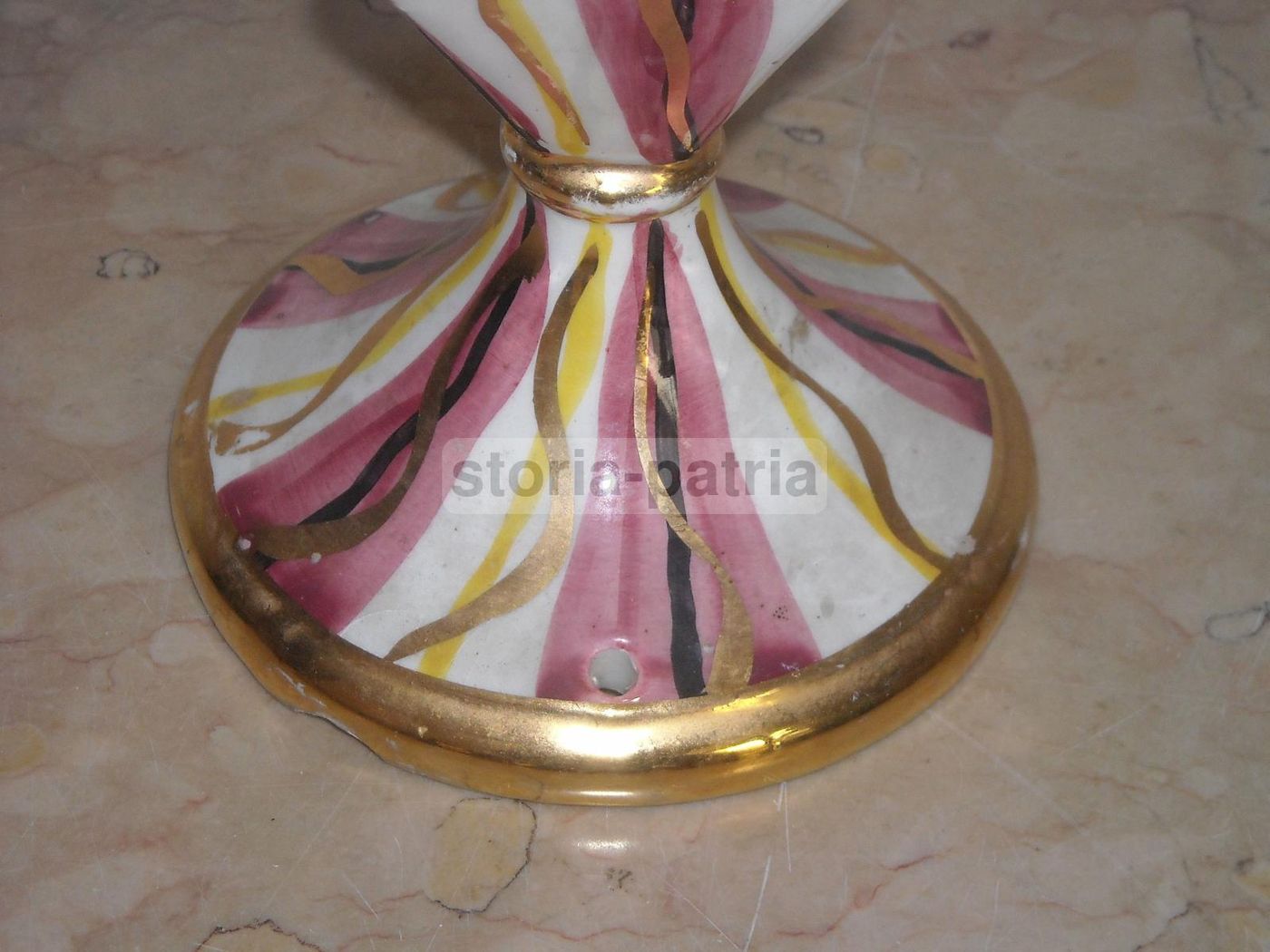 Lampada d'Epoca In Ceramica Policroma Con Dorature Cedap Anni 50 60
