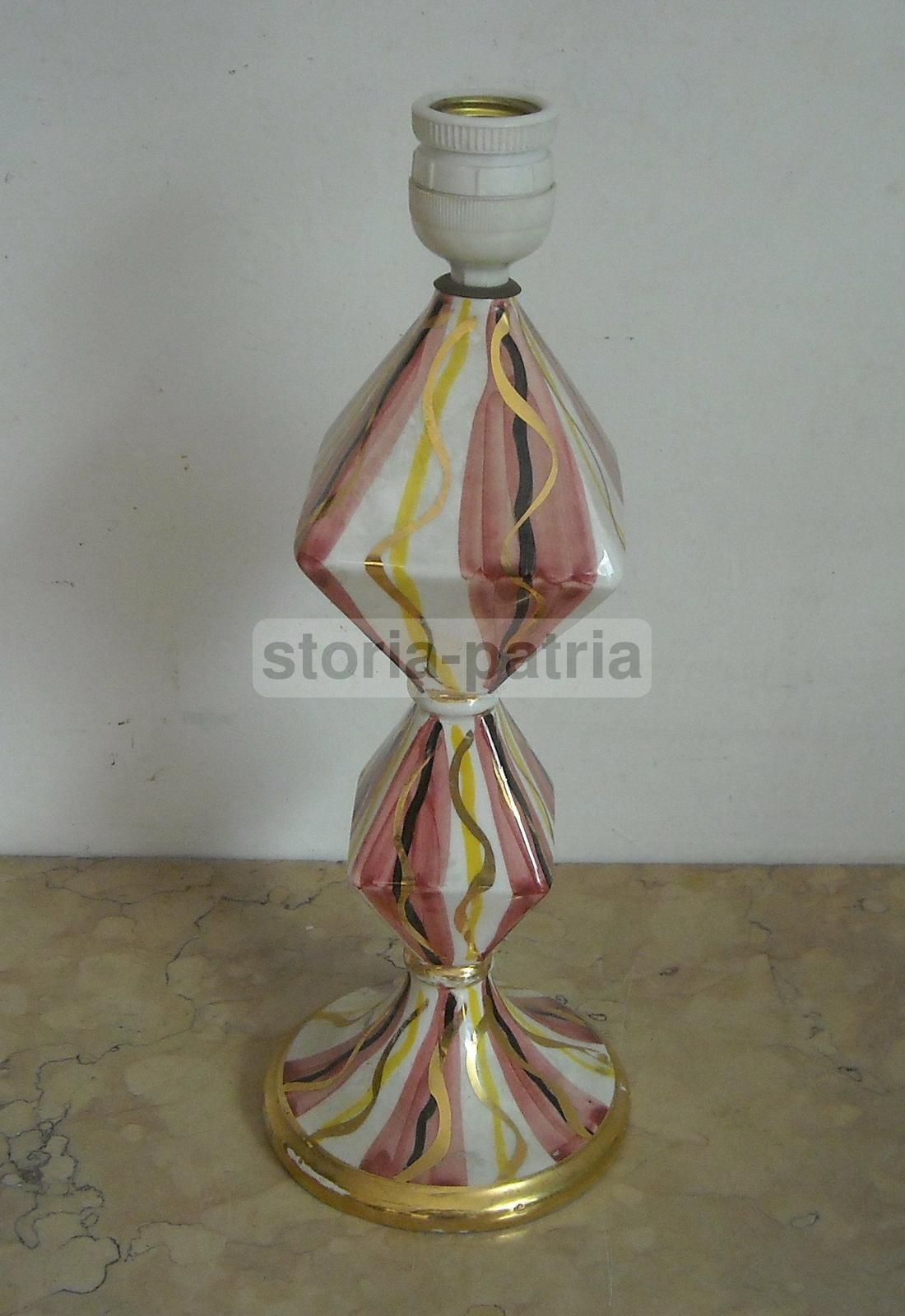 Lampada d'Epoca In Ceramica Policroma Con Dorature Cedap Anni 50 60