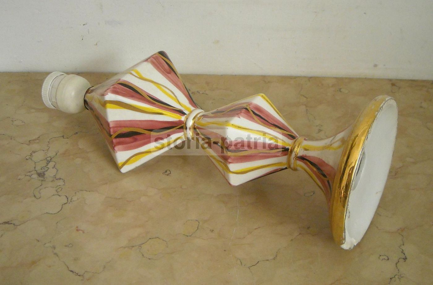 Lampada d'Epoca In Ceramica Policroma Con Dorature Cedap Anni 50 60