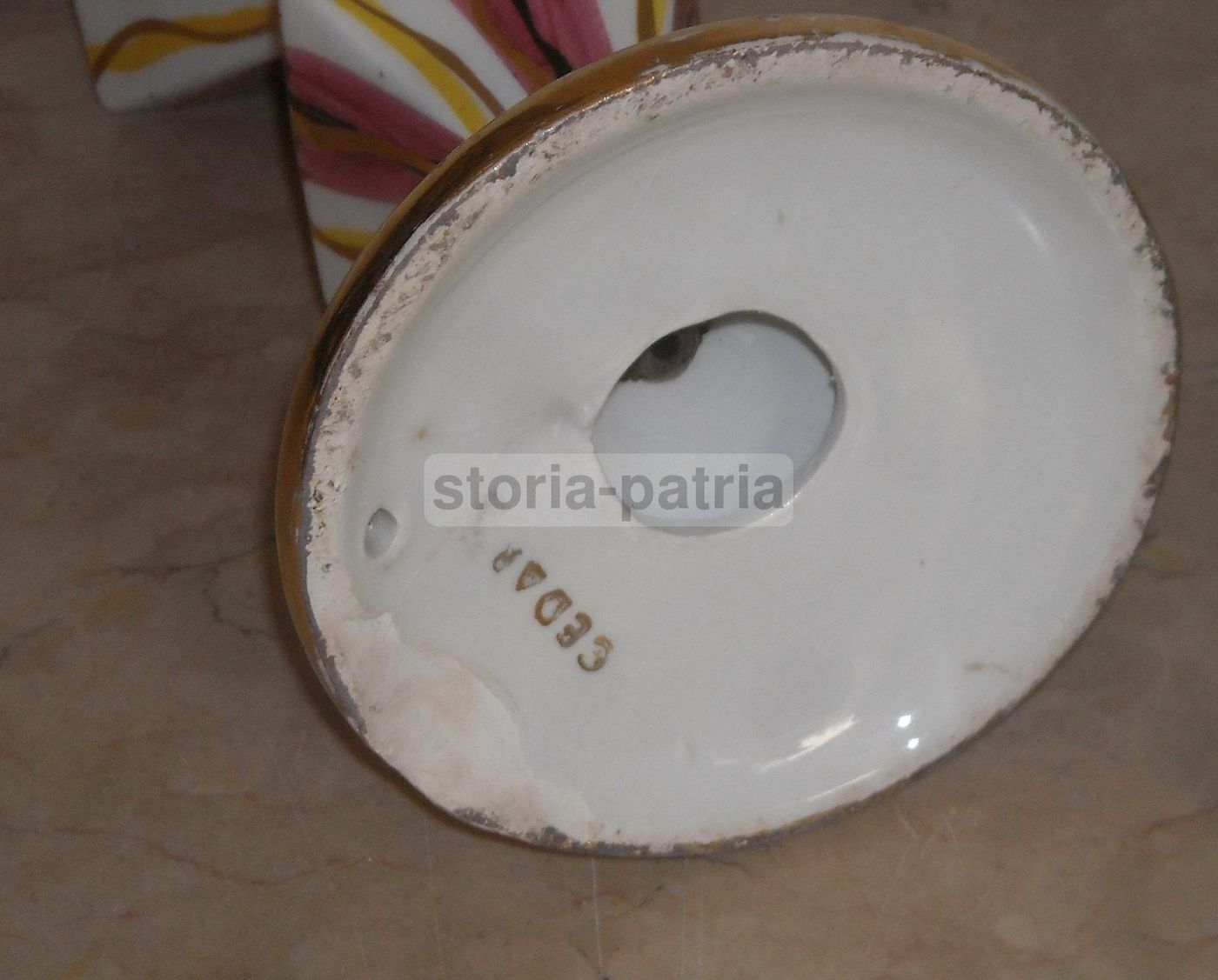 Lampada d'Epoca In Ceramica Policroma Con Dorature Cedap Anni 50 60