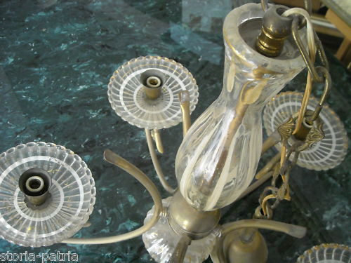 Lampadario Art Déco In Ottone E Vetro Laminato Oro, Anni '50