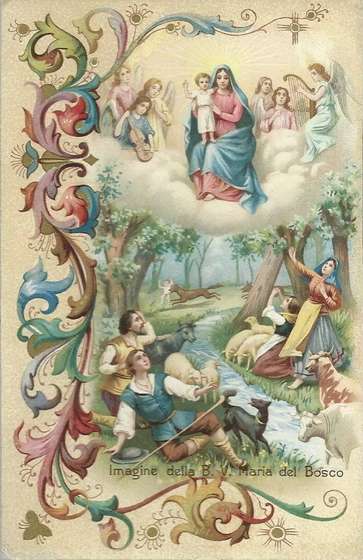Stampa Devozionale Madonna del Bosco Cromolitografica 1909 Milano