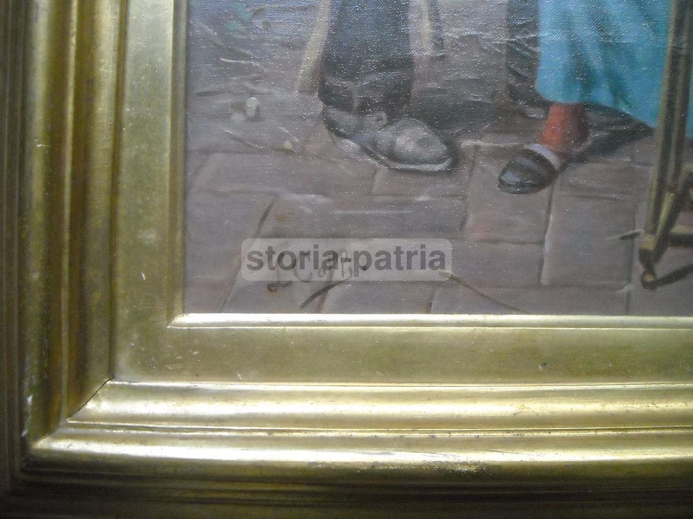 Dipinto Olio Su Tela L. Colli, Scena Popolare Con Anziana Filatrice