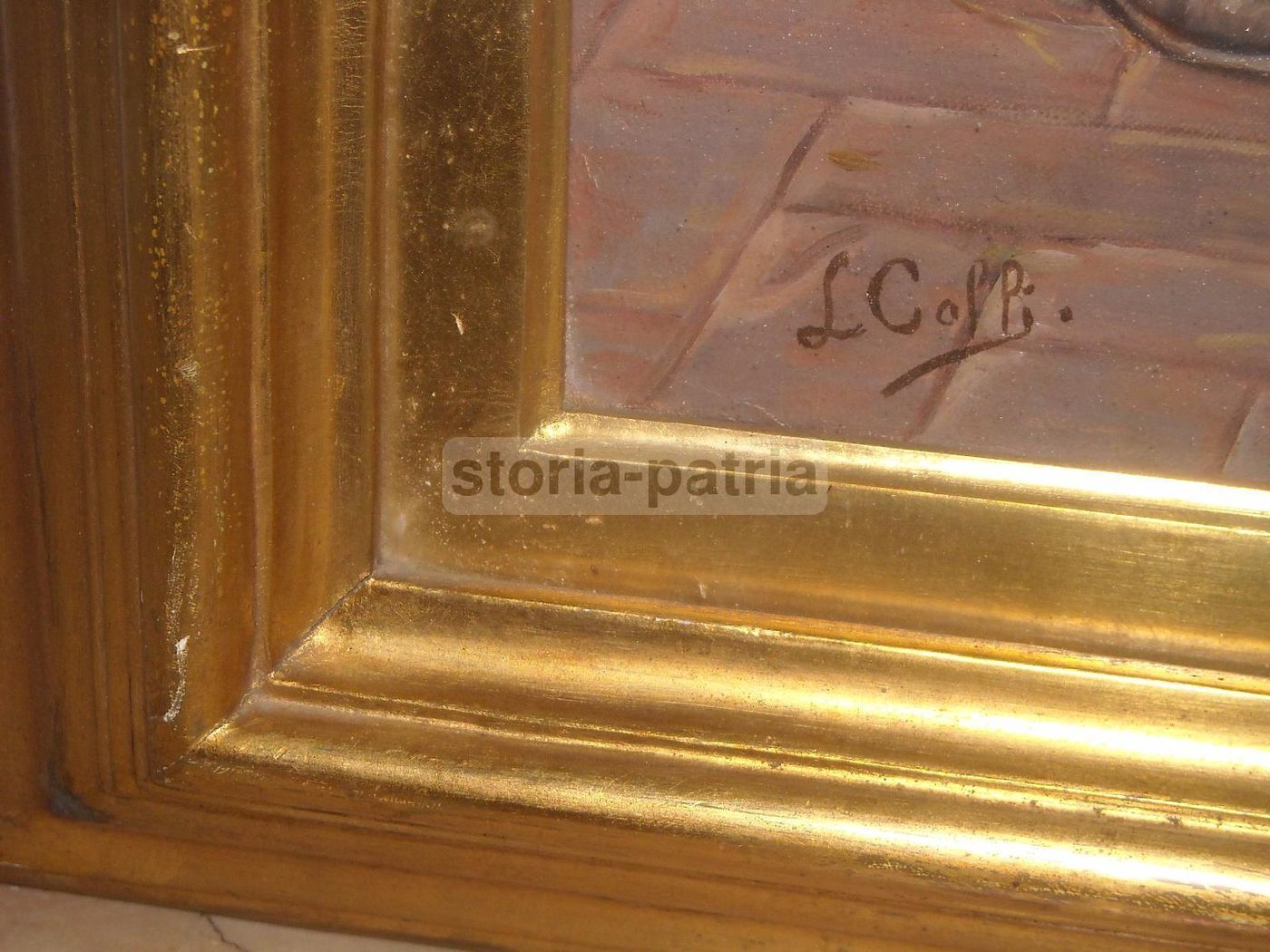 Dipinto Olio Su Tela L. Colli, Scena Popolare Con Anziana Filatrice