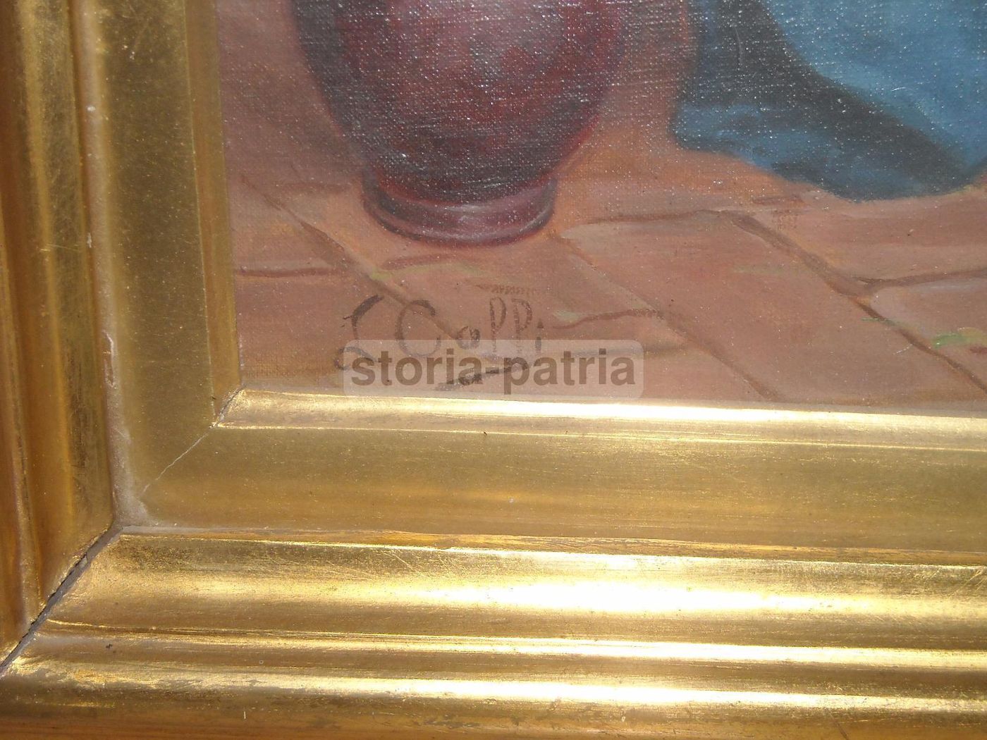Dipinto Olio Su Tela, Coppia Di Anziani In Interno Popolare, L. Colli