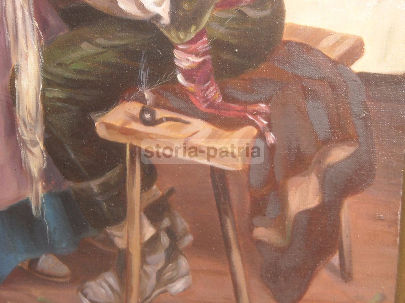 Dipinto Olio Su Tela, Coppia Di Anziani In Interno Popolare, L. Colli