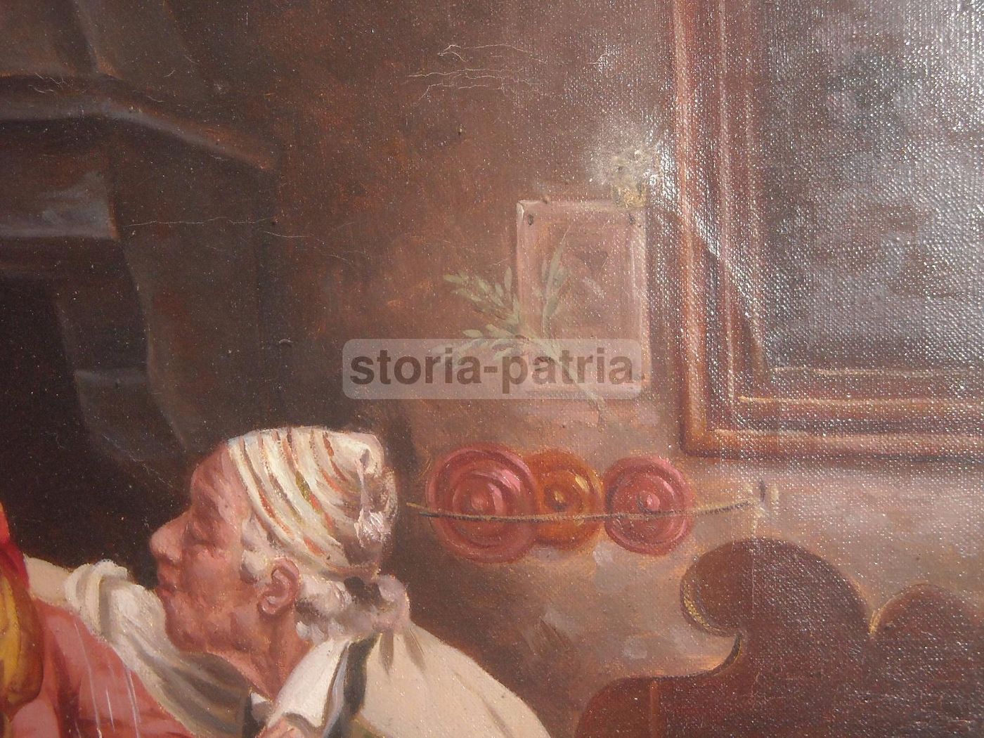Dipinto Olio Su Tela, Coppia Di Anziani In Interno Popolare, L. Colli