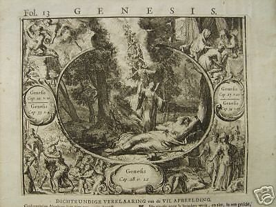 Incisione Originale All'Acquaforte Raffigurante Scene Bibliche Dalla Genesi, 1700