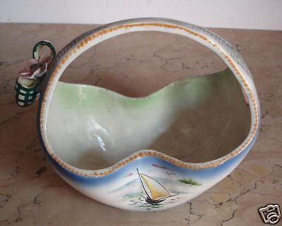 Cestino In Ceramica La Berica, Primo '900, Decori Marini E Floreali
