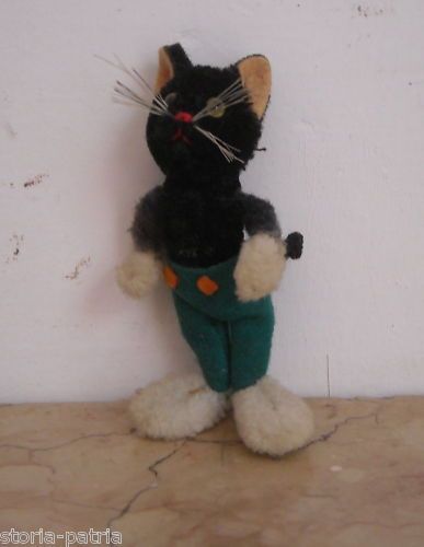 Peluche Gatto d'Epoca Anni '900 Con Vestito In Pannolenci