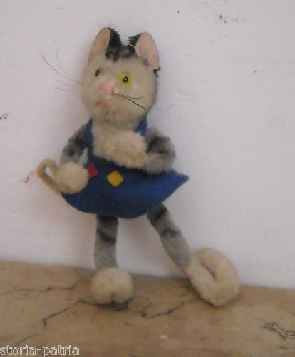 Peluche Gattina Vestita d'Epoca, Anni 1900 1950, In Pannolenci, 10 Cm