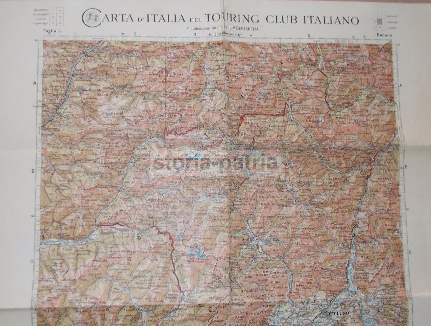 Mappa Di Belluno, Treviso E Dolomiti, TCI   De Agostini, Anni '20