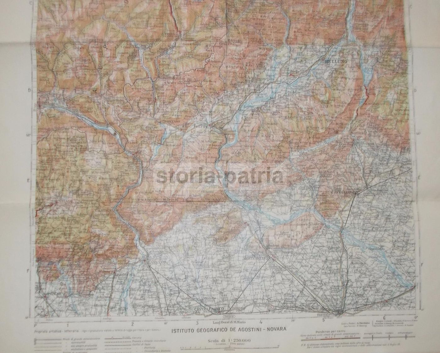 Mappa Di Belluno, Treviso E Dolomiti, TCI   De Agostini, Anni '20