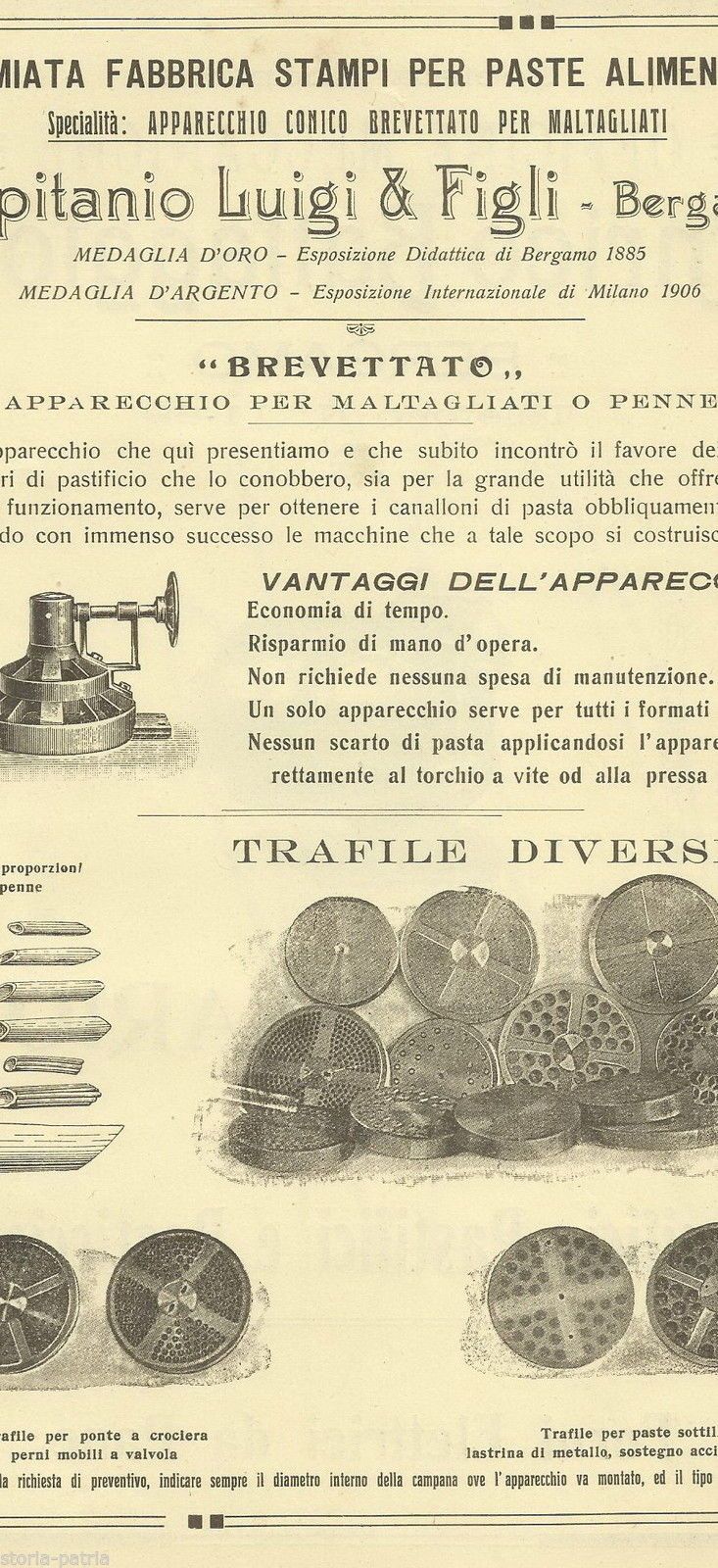 Volantino Capitanio: Trafile Per Paste E Battaggion Forni, Bergamo 1922