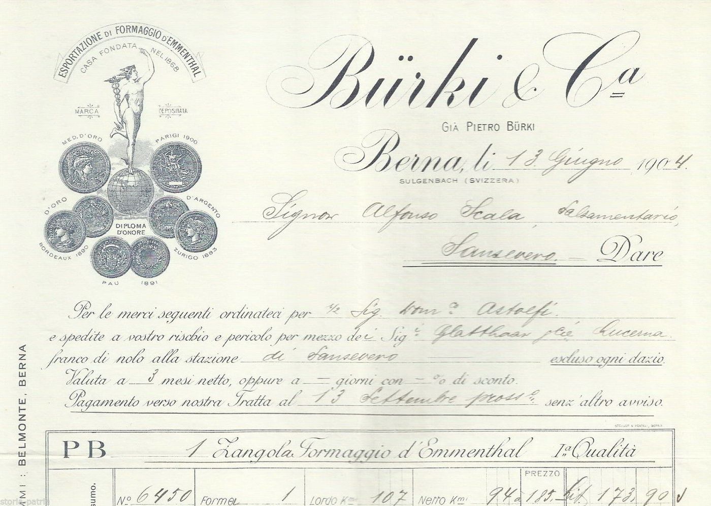 Fattura Pubblicitaria Burki Formaggi Emmenthal Giulianova 1904
