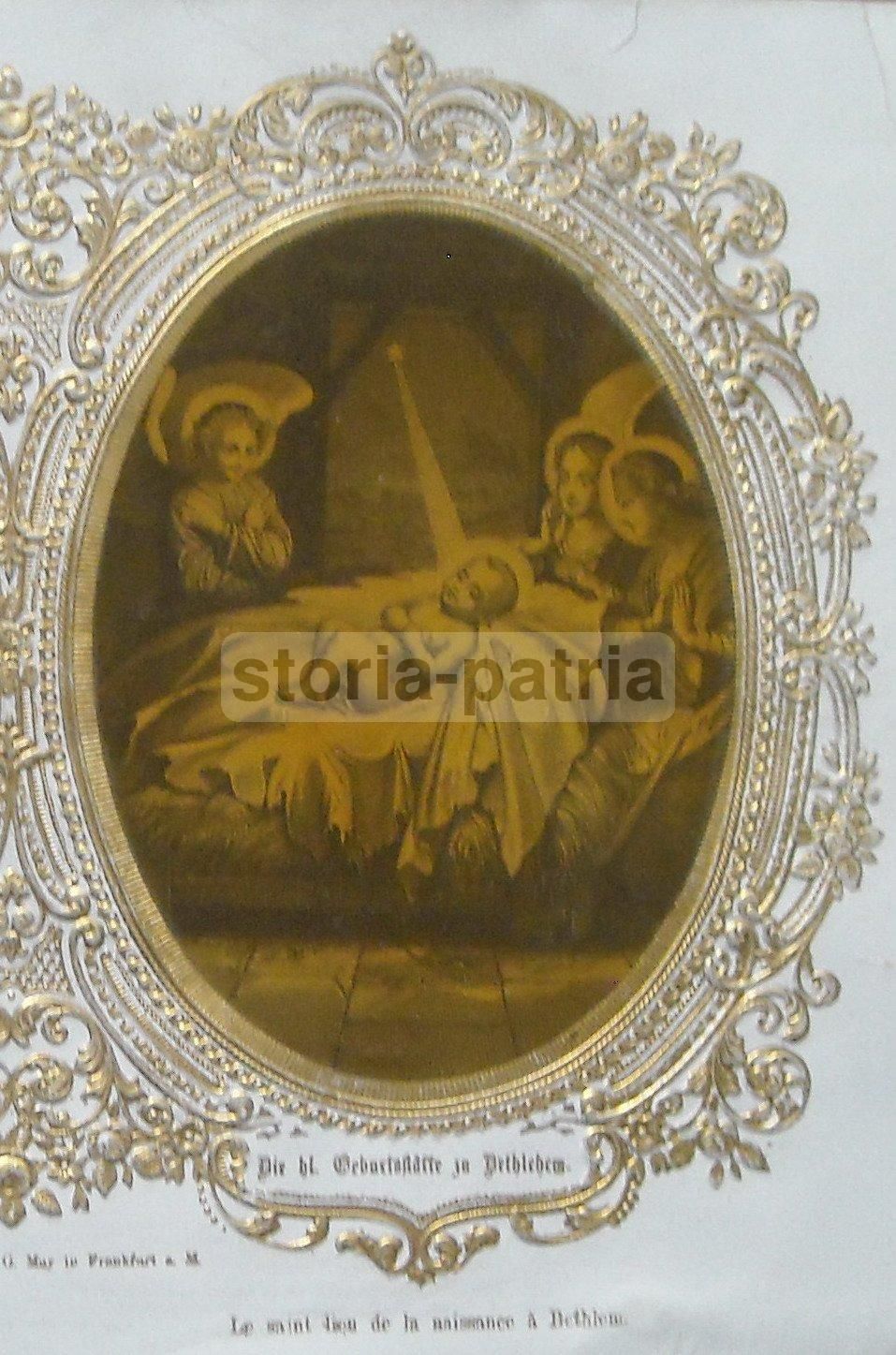 Stampa Antica: Natività E Sepolcro Di Gesù Con Angeli