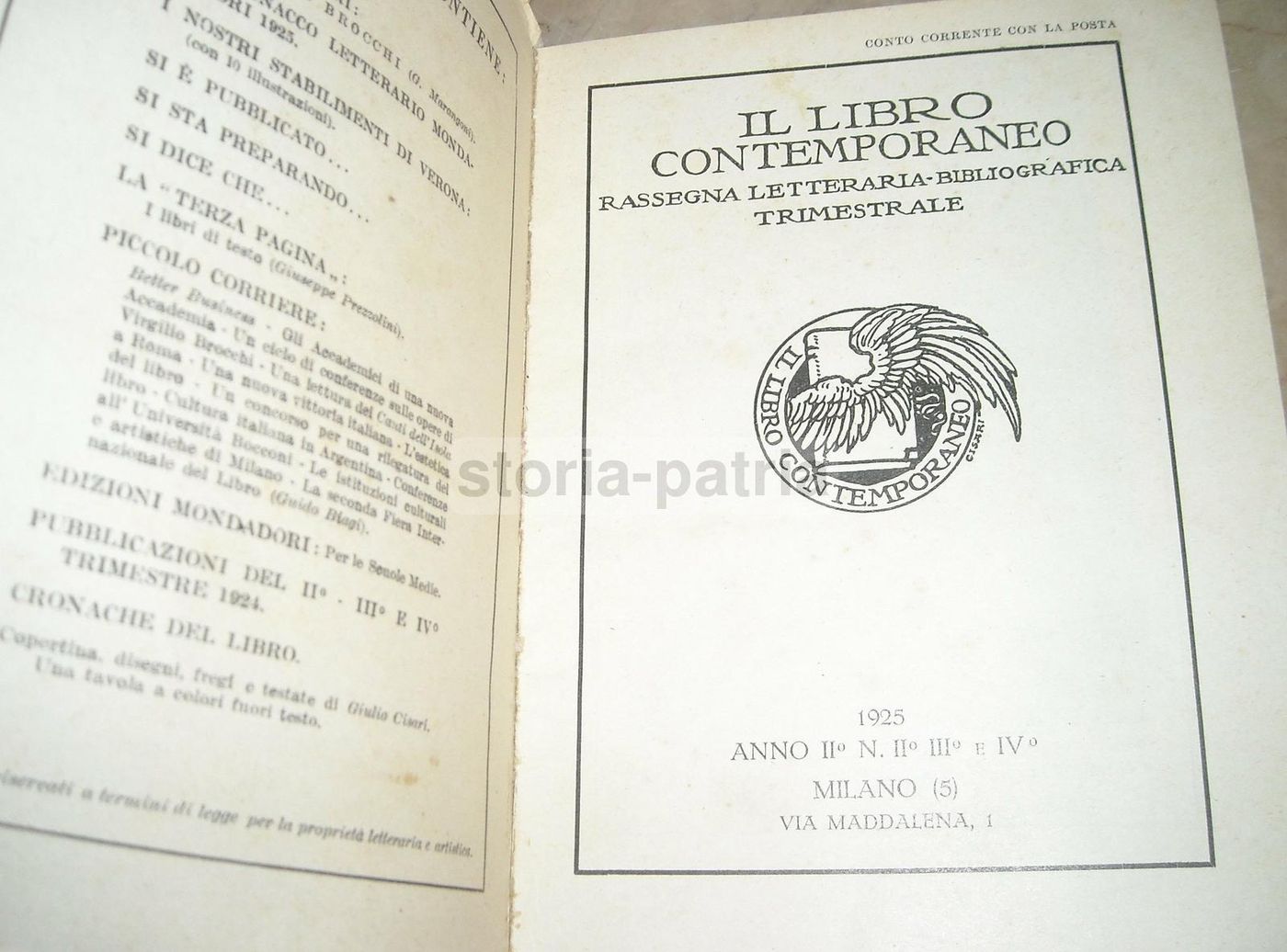 Il Libro Contemporaneo: Rassegna Letteraria Bibliografica Mondadori 1925