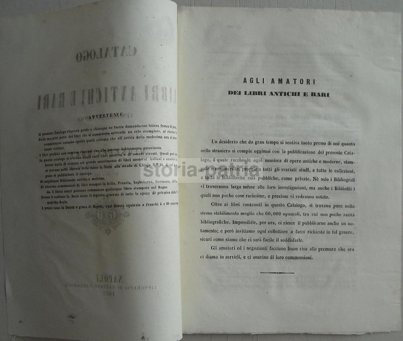 Catalogo Libreria Dura Napoli 1857: Libri Antichi E Rari